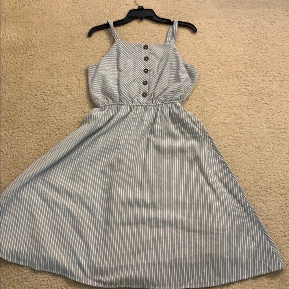 Blue and white striped sundress.